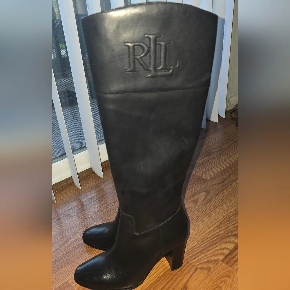 Ralph Lauren Black Leather Knee-High Boots - Picture 5 of 6